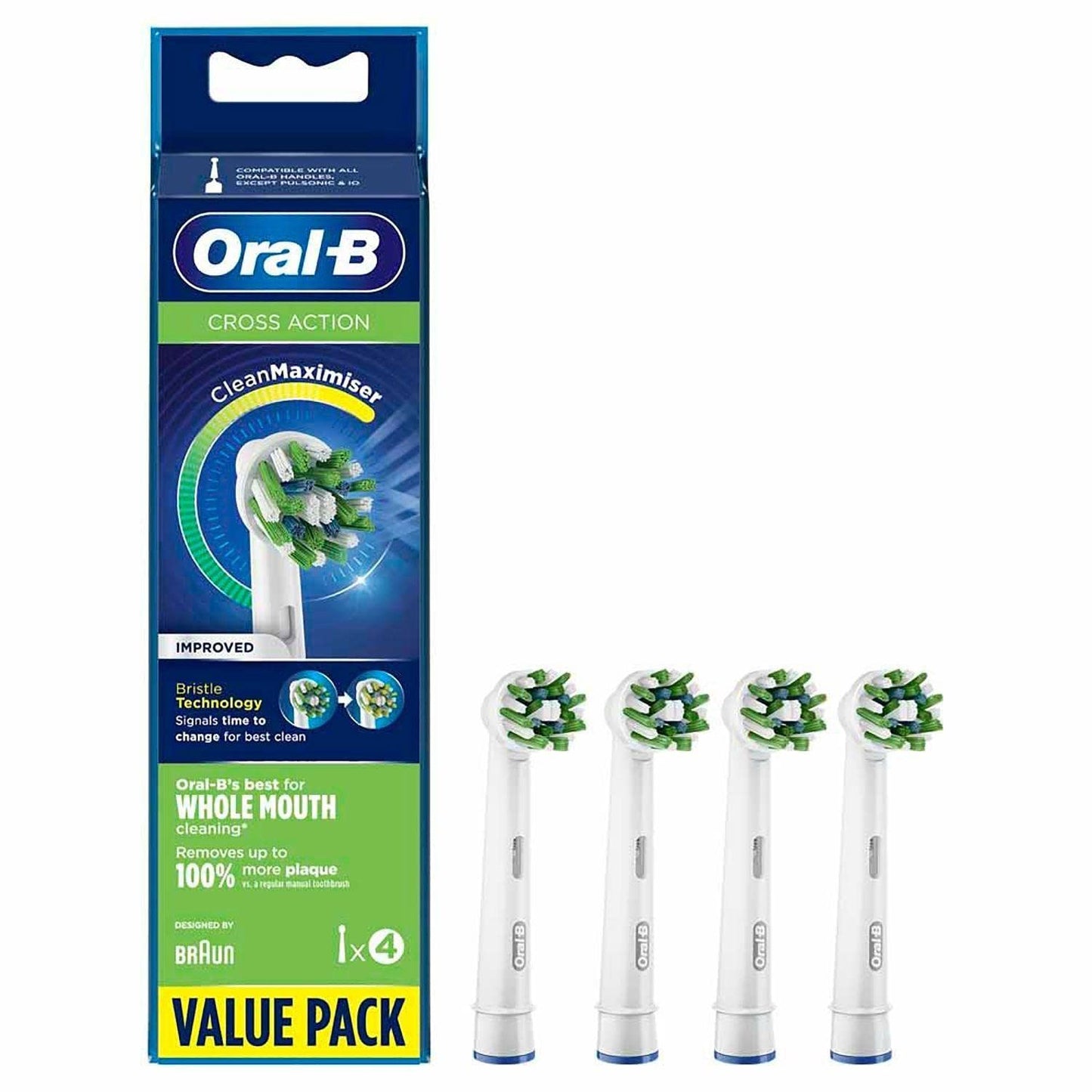 Oral-B Cross Action Replacement Brush Heads | CleanMaximiser Technology Pack of 4