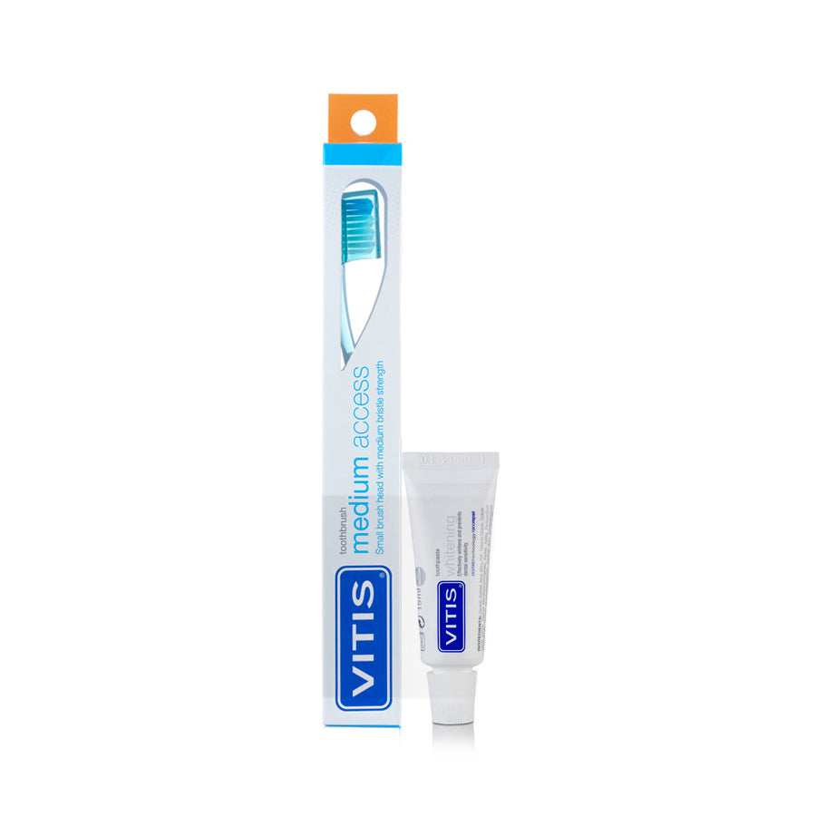 VITIS Toothbrush Medium Access Brush Inc: 15ml Whitening Toothpaste