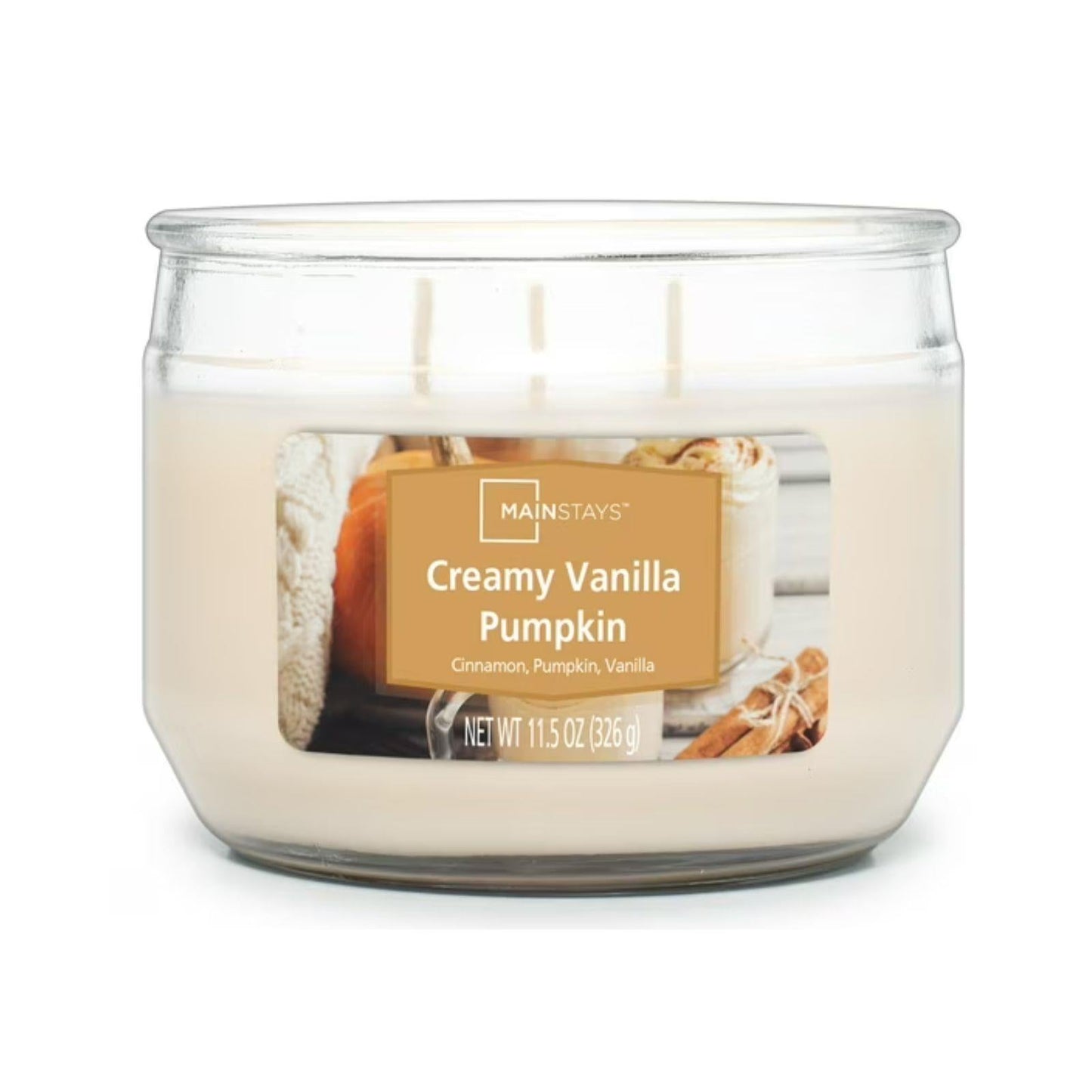 Mainstays Creamy Vanilla Pumpkin 3 Wick Candle, 11.5 oz