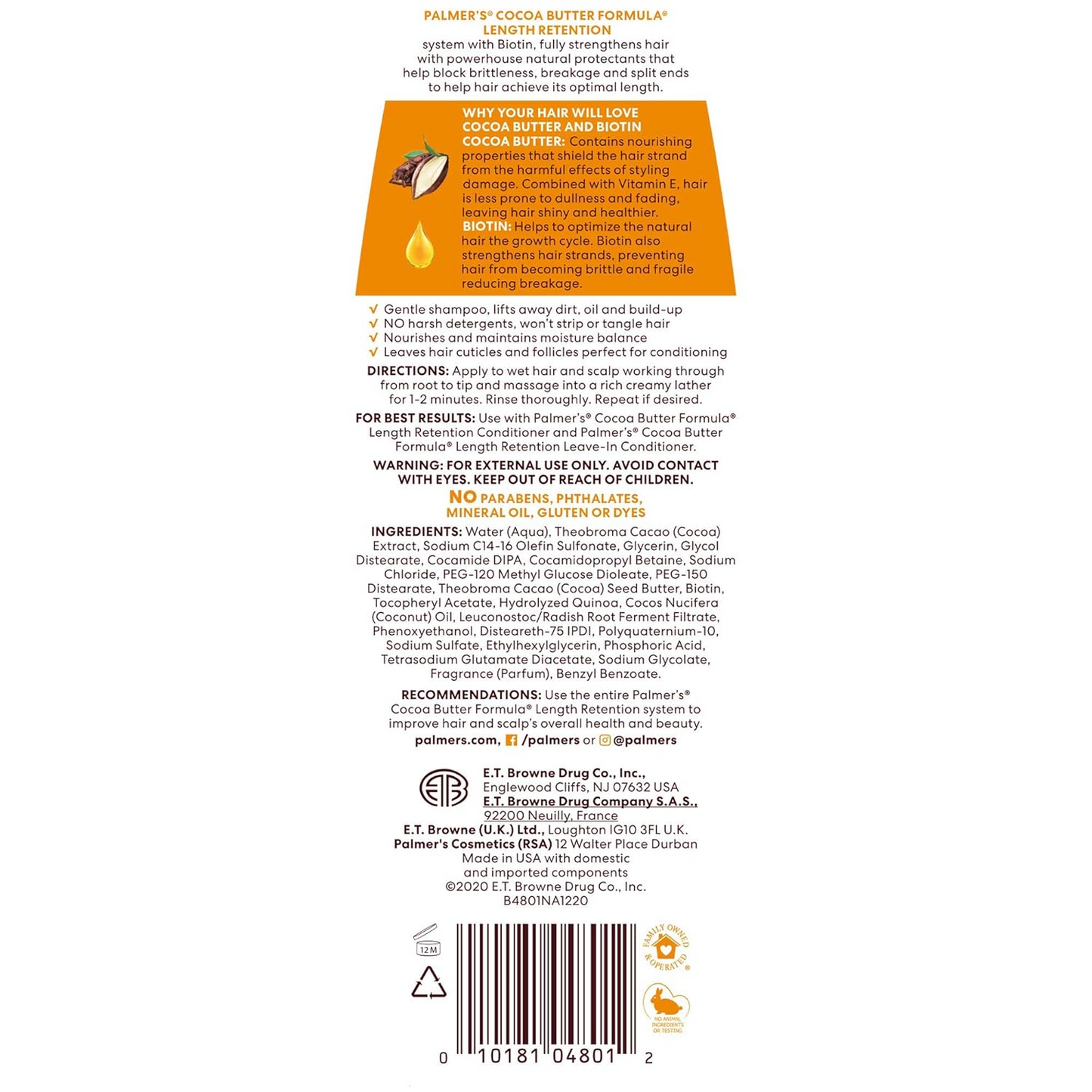 Palmer’s Cocoa Butter Shampoo Length Retention 400ml |Sulfate & Silicone Free