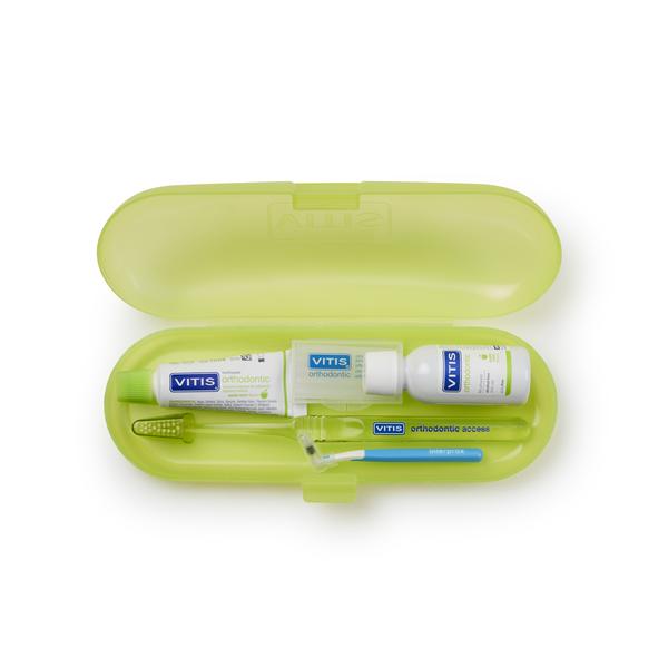 VITIS Orthodontic Travel Kit - Toothbrush, Mouthwash, Wax